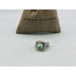 David Yurman Sterling Silver Albion 11mm Prasiolite and Diamonds Ring Size 6